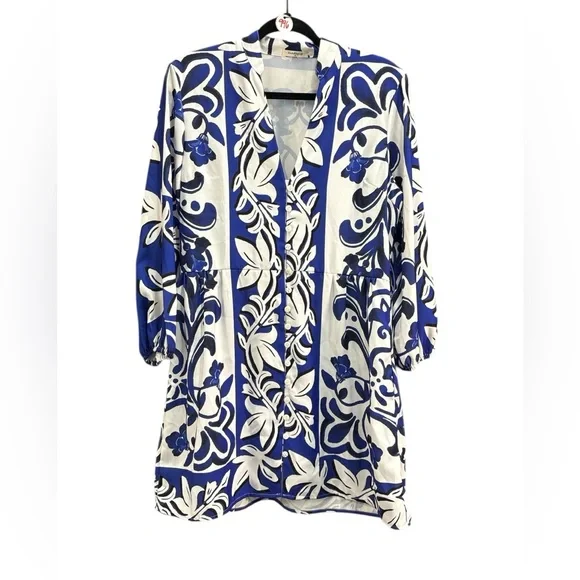 Anthropologie Sunday Up Blue White Shirt Dress Mini Medium - Picture 2 of 5